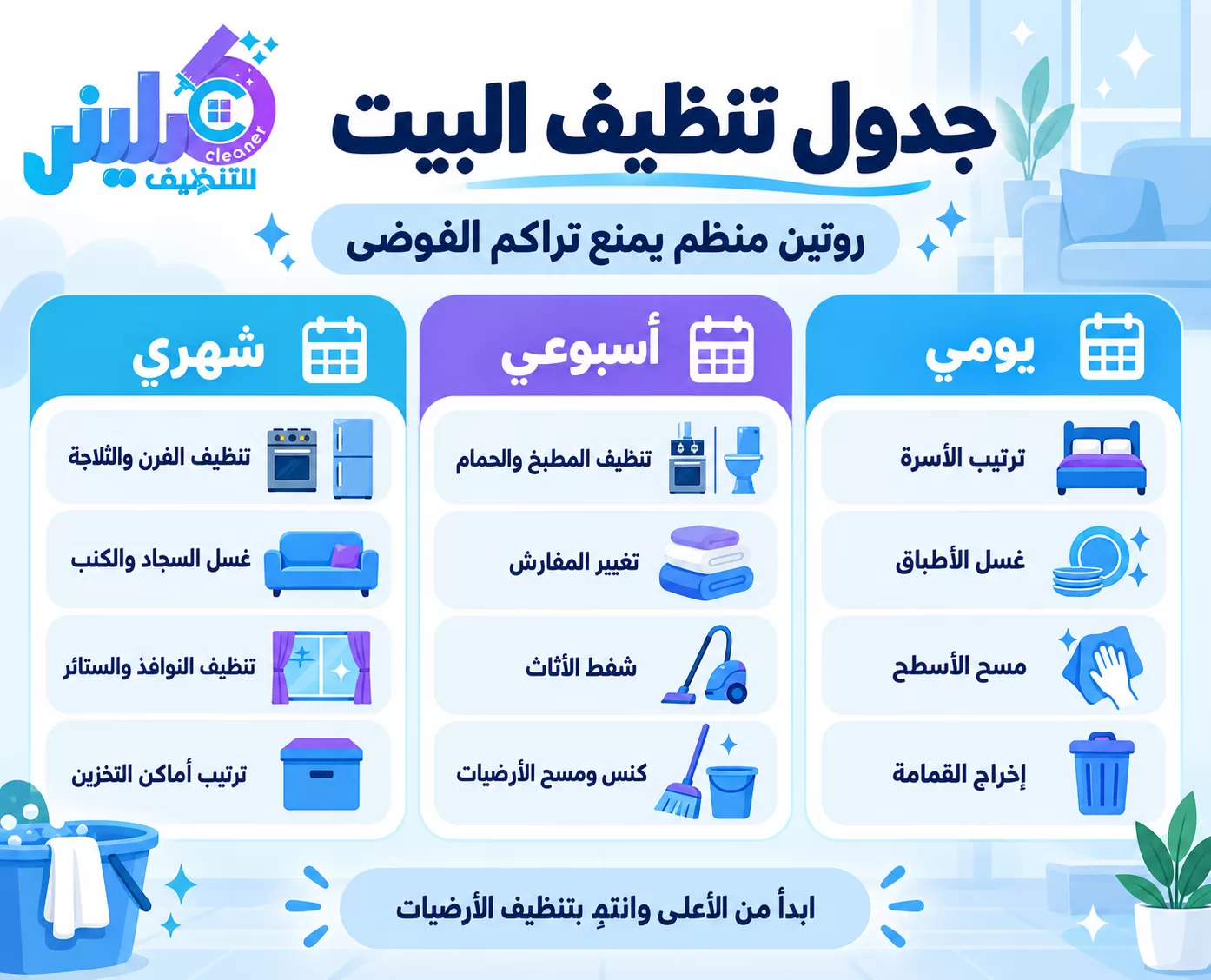 شرح لجدول تنظيف البيت مبسط شرح لجدول تنظيف البيت مبسط