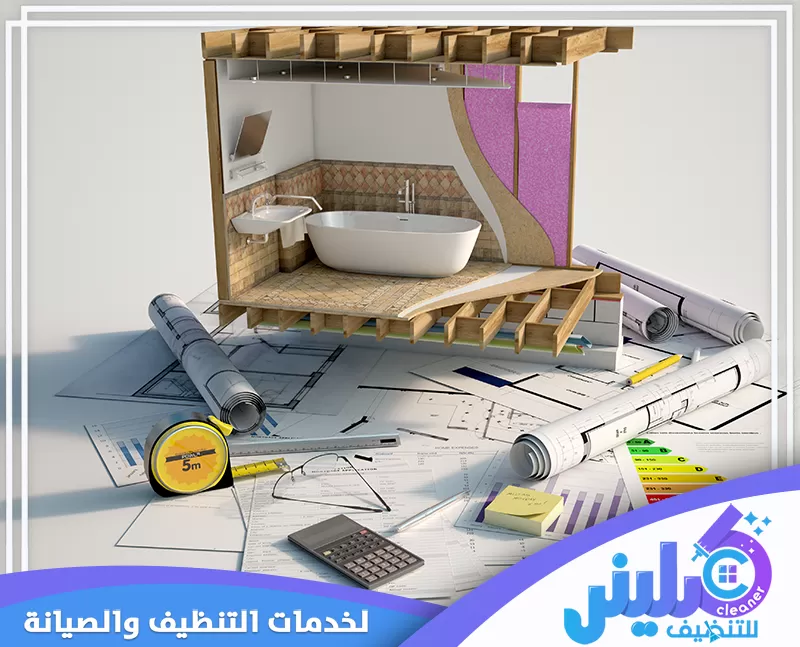 مقاول بالرياض 0500892799 كلينر للتنظيف نموذج مقطعي ثلاثي الأبعاد (3D) يوضح الهيكل الداخلي وتفاصيل العزل والتشطيب لحمام قيد الإنشاء. تعكس الصورة دقة التخطيط الهندسي وتفاصيل العمل قبل التنفيذ الفعلي.